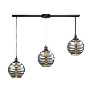 Ridley 36'' Wide 3-Light Slim Linear Pendant - Oil Rubbed Bronze with Smoke-plated Beehive Glass 56550/3L Elk Lighting