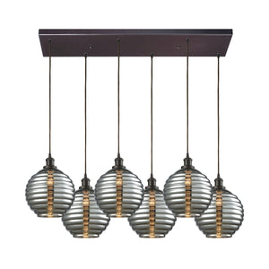 Ridley 30'' Wide 6-Light Rectangular Pendant - Oil Rubbed Bronze with Smoke-plated Beehive Glass 56550/6RC Elk Lighting