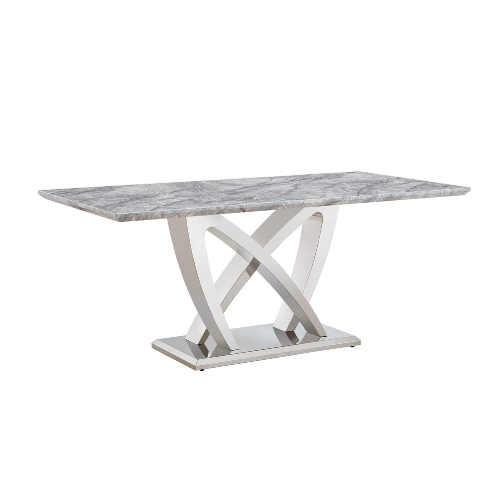 English Elm Marble Dining Table For 6 - Modern Grey Faux Marble Top With Chrome Base, Stylish & Versatile Design W3456S00023