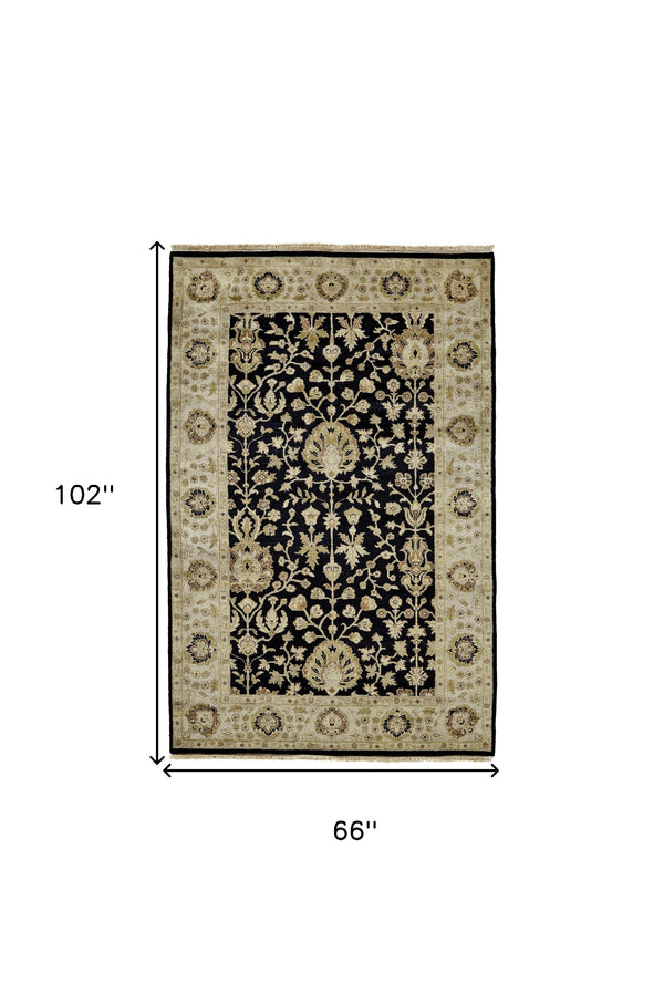 Homeroots 6' X 9' Black Wool Oriental Hand Knotted Area Rug Black Wool 565510