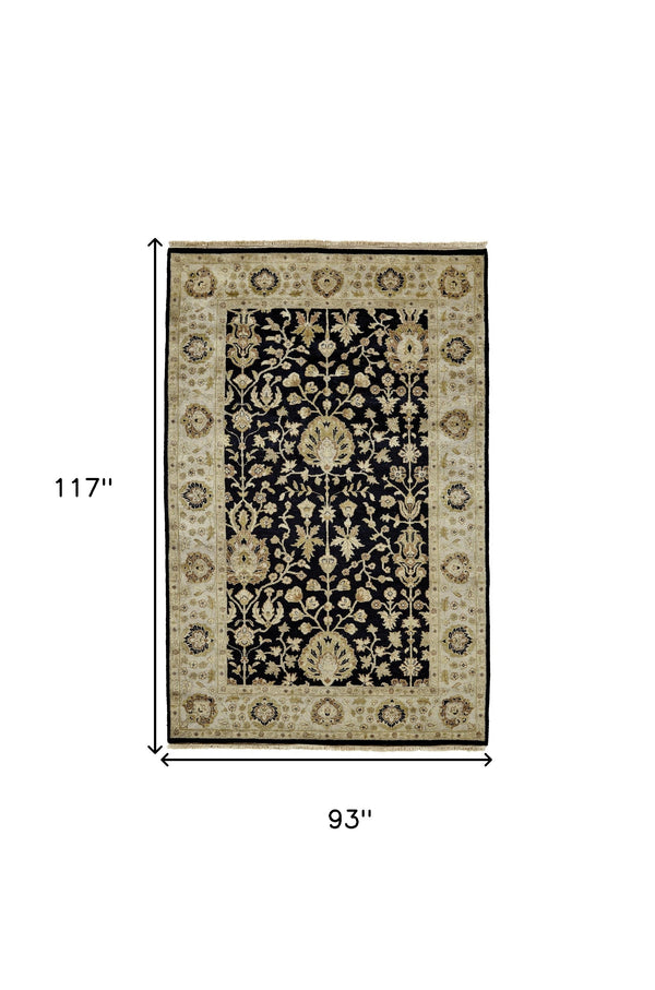 Homeroots 8' X 10' Black Wool Oriental Hand Knotted Area Rug Black Wool 565511