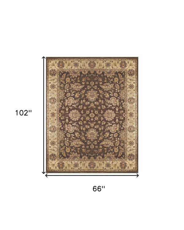 Homeroots 6' X 9' Gold Brown And Tan Wool Oriental Hand Knotted Area Rug Brown Wool 565512