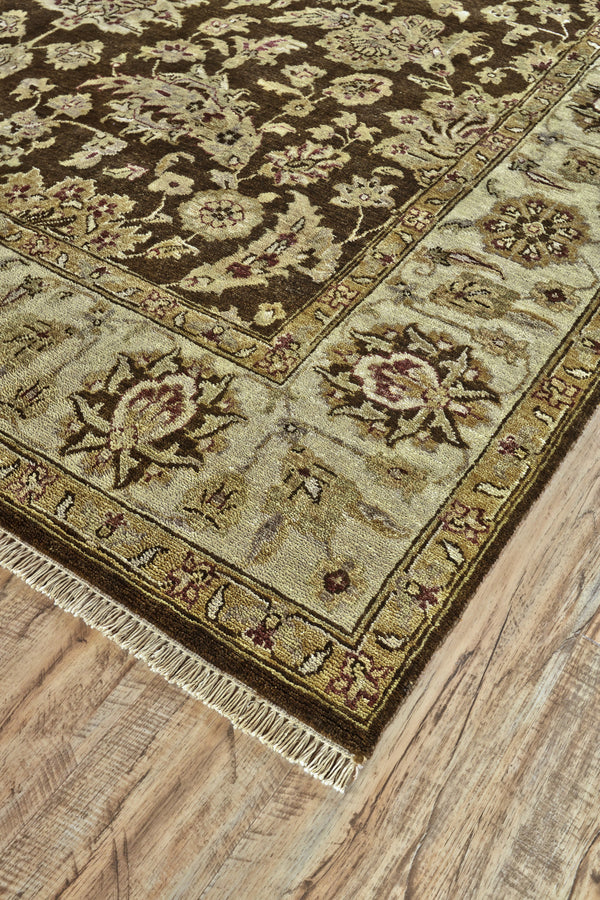 Homeroots 6' X 9' Gold Brown And Tan Wool Oriental Hand Knotted Area Rug Brown Wool 565512