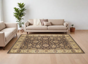 Homeroots 6' X 9' Gold Brown And Tan Wool Oriental Hand Knotted Area Rug Brown Wool 565512