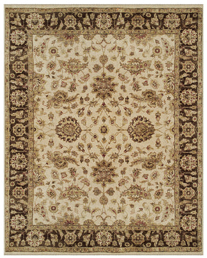 Homeroots 4' X 6' Ivory Brown And Gold Wool Oriental Hand Knotted Area Rug Ivory Wool 565513