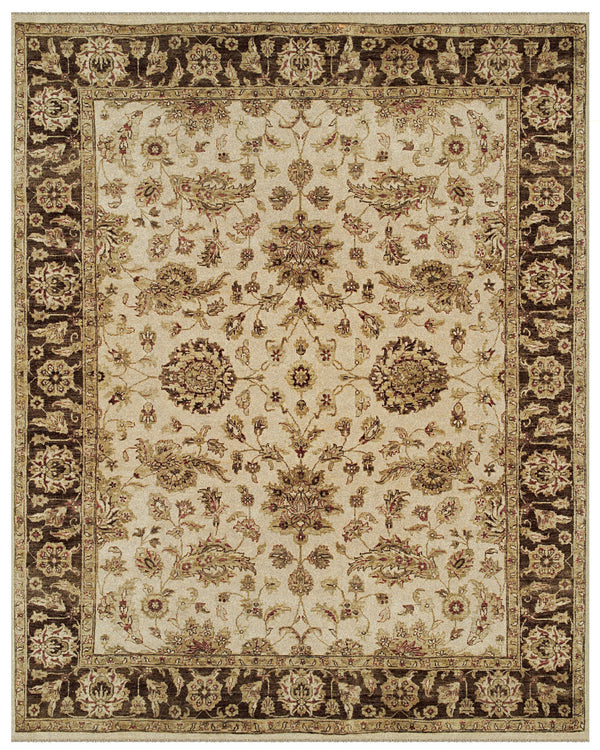 Homeroots 4' X 6' Ivory Brown And Gold Wool Oriental Hand Knotted Area Rug Ivory Wool 565513