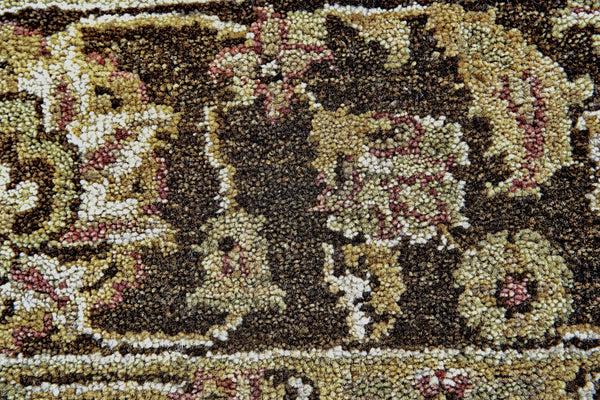 Homeroots 6' X 9' Ivory Brown And Gold Wool Oriental Hand Knotted Area Rug Ivory Wool 565514