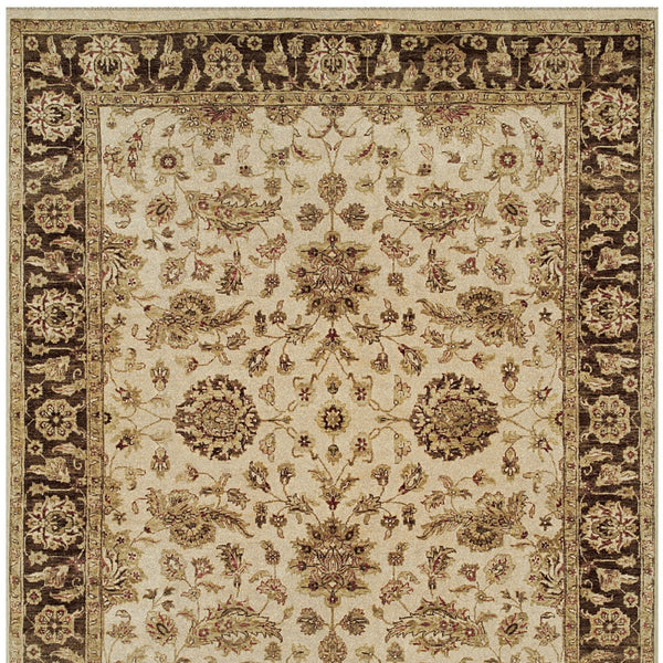 Homeroots 8' X 10' Ivory Brown And Gold Wool Oriental Hand Knotted Area Rug Ivory Wool 565515