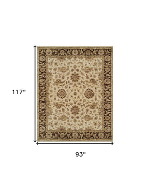 Homeroots 8' X 10' Ivory Brown And Gold Wool Oriental Hand Knotted Area Rug Ivory Wool 565515