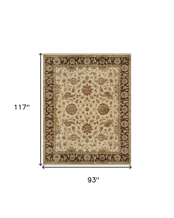 Homeroots 8' X 10' Ivory Brown And Gold Wool Oriental Hand Knotted Area Rug Ivory Wool 565515