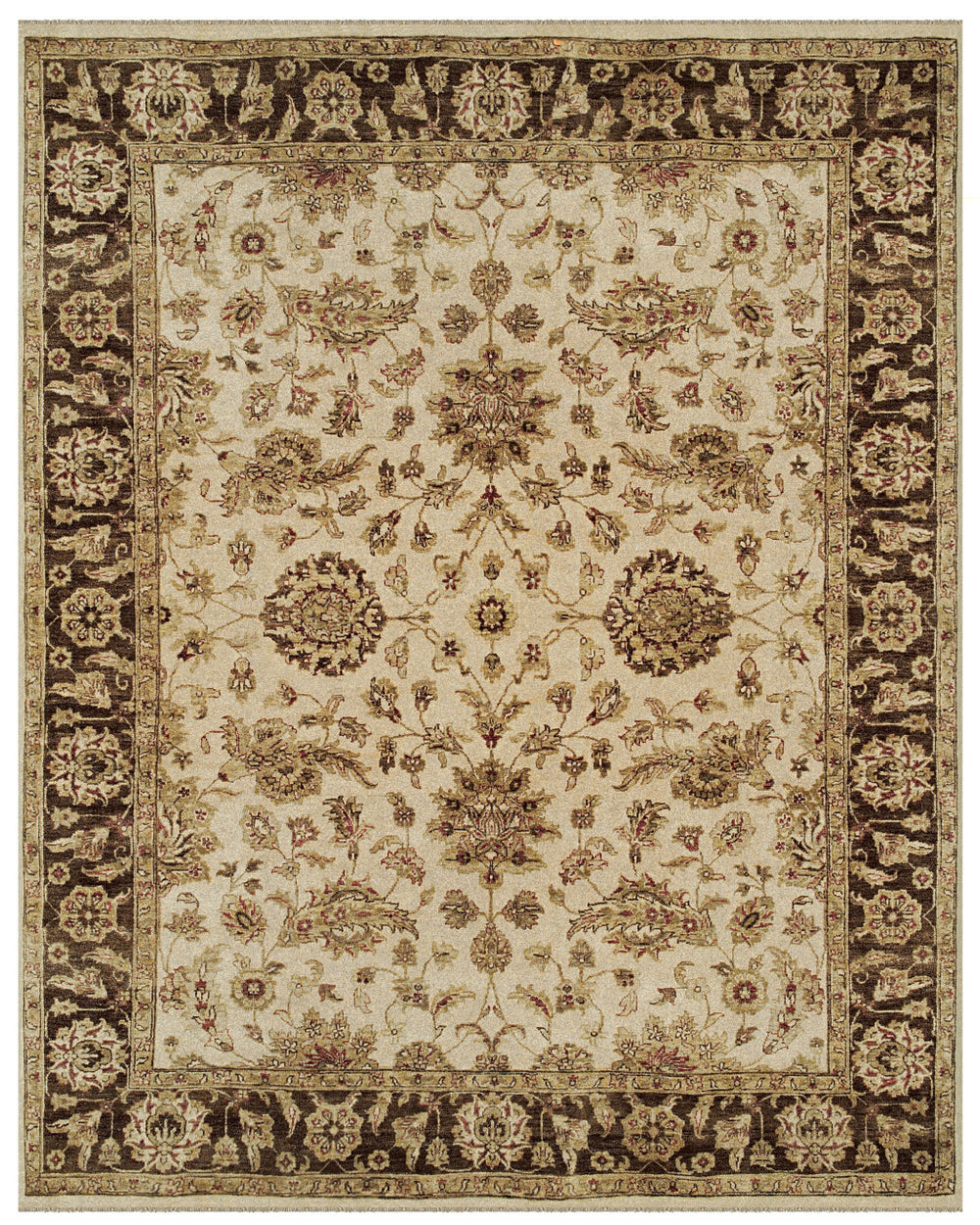 Homeroots 8' X 10' Ivory Brown And Gold Wool Oriental Hand Knotted Area Rug Ivory Wool 565515