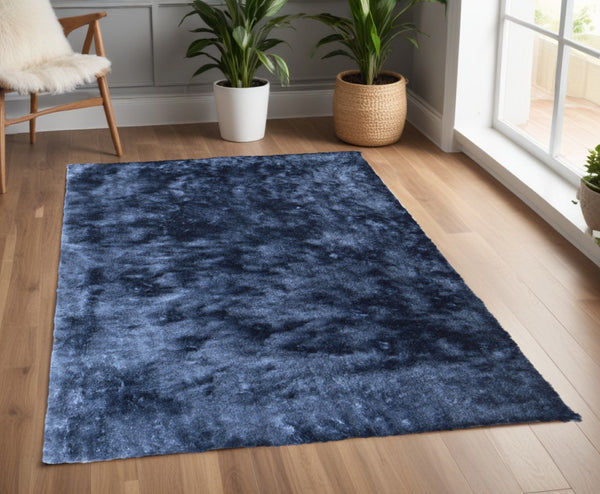 HomeRoots 4' Plush Blue Shag Area Rug - Hand-Tufted Retro Design for Cozy Comfort in Any Living Space 4' X 6' 565517