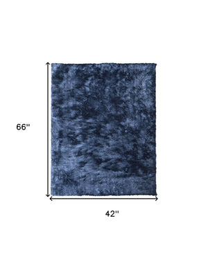 HomeRoots 4' Plush Blue Shag Area Rug - Hand-Tufted Retro Design for Cozy Comfort in Any Living Space 4' X 6' 565517