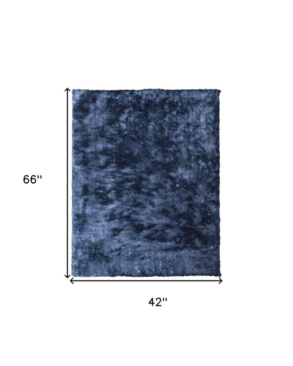 HomeRoots 4' Plush Blue Shag Area Rug - Hand-Tufted Retro Design for Cozy Comfort in Any Living Space 4' X 6' 565517