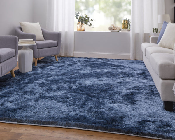 HomeRoots 4' Plush Blue Shag Area Rug - Hand-Tufted Retro Design for Cozy Comfort in Any Living Space 8' X 10' 565519
