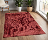 Homeroots 4' X 6' Red Shag Hand Tufted Area Rug Red Polyester 565529