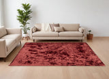 Homeroots 8' X 10' Red Shag Hand Tufted Area Rug Red Polyester 565531