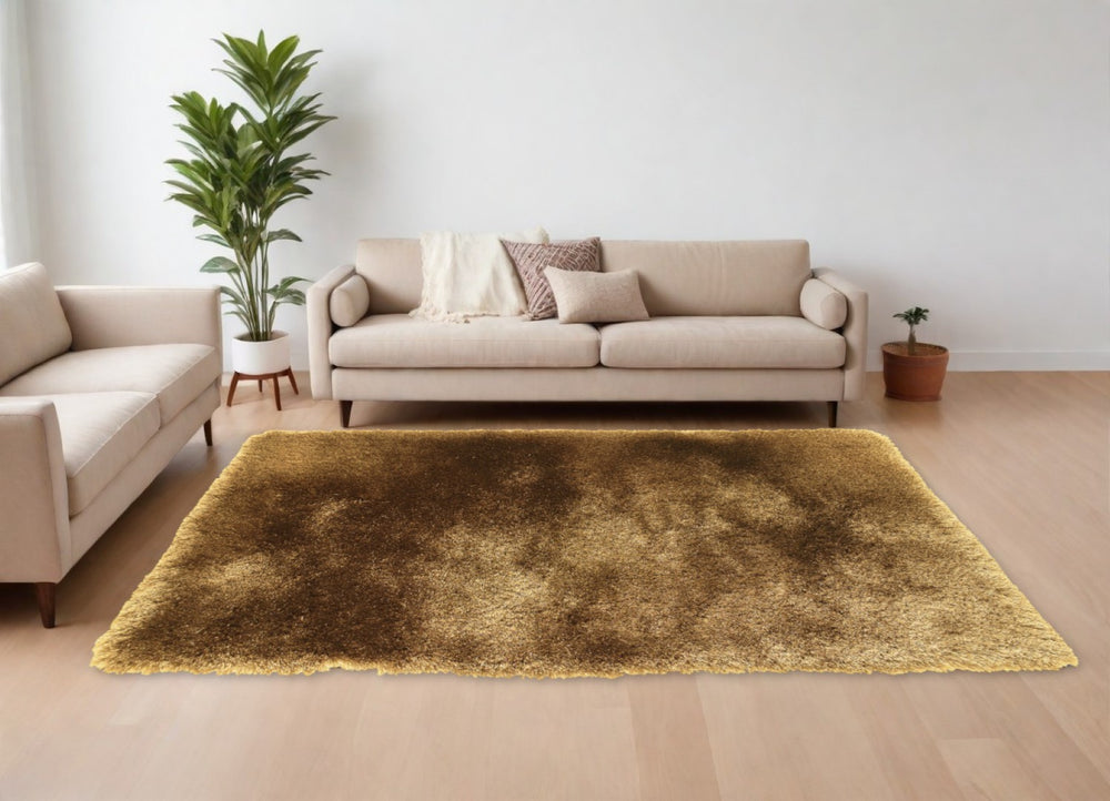 HomeRoots 4' Plush Blue Shag Area Rug - Hand-Tufted Retro Design for Cozy Comfort in Any Living Space Brown 565532