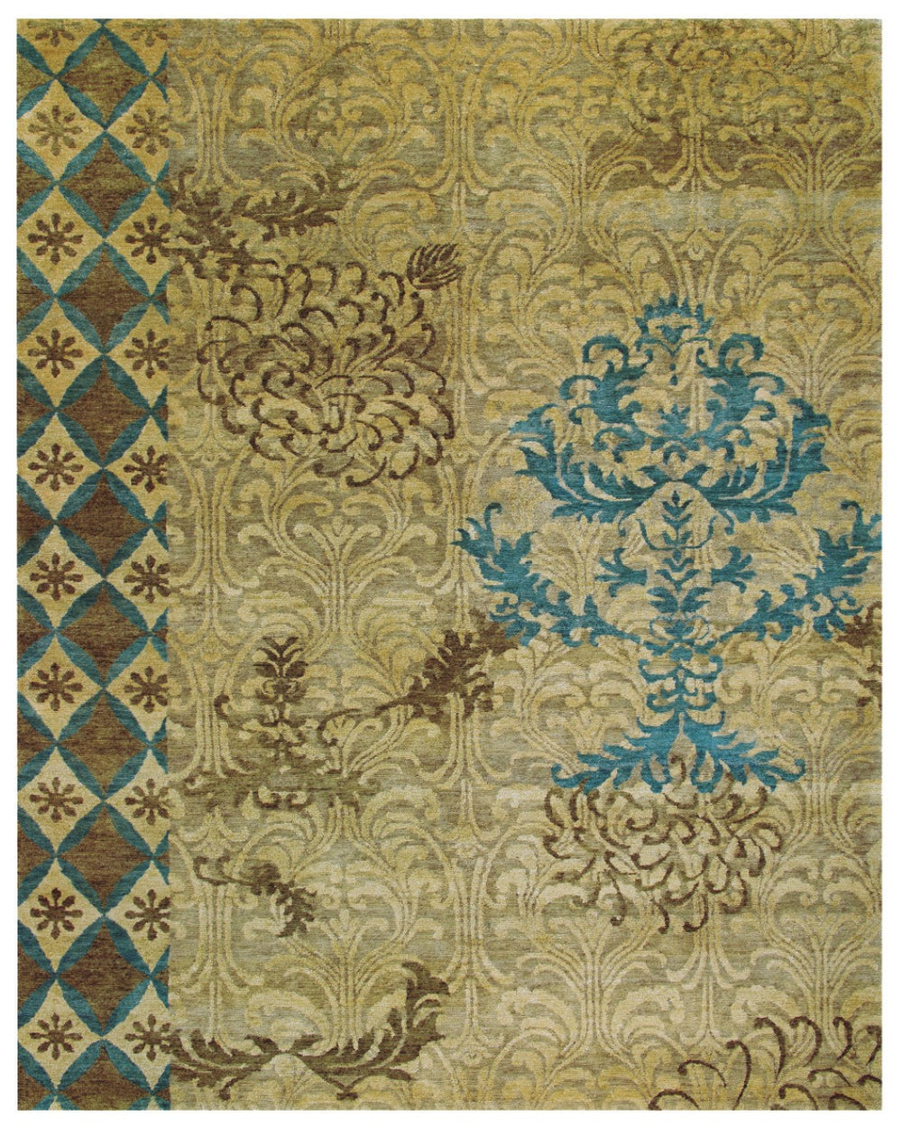 HomeRoots 4' Hand-Knotted Floral Area Rug in Tan, Blue, and Brown – Artisanal Elegance for Any Space 4' X 6' 565533