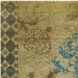 HomeRoots 4' Hand-Knotted Floral Area Rug in Tan, Blue, and Brown – Artisanal Elegance for Any Space 4' X 6' 565533
