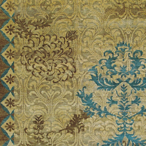 HomeRoots 4' Hand-Knotted Floral Area Rug in Tan, Blue, and Brown – Artisanal Elegance for Any Space 6' X 9' 565534