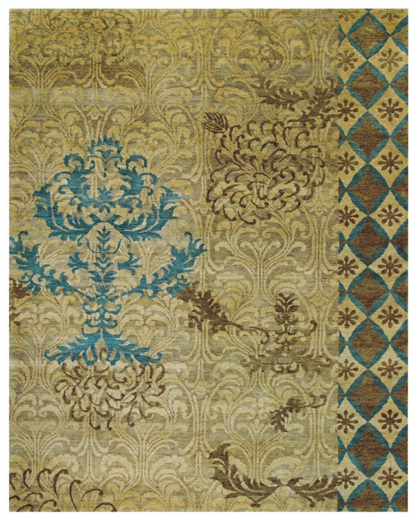 HomeRoots 4' Hand-Knotted Floral Area Rug in Tan, Blue, and Brown – Artisanal Elegance for Any Space 8' X 10' 565535