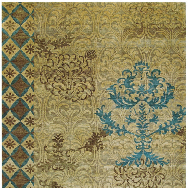 HomeRoots 4' Hand-Knotted Floral Area Rug in Tan, Blue, and Brown – Artisanal Elegance for Any Space 8' X 12' 565536