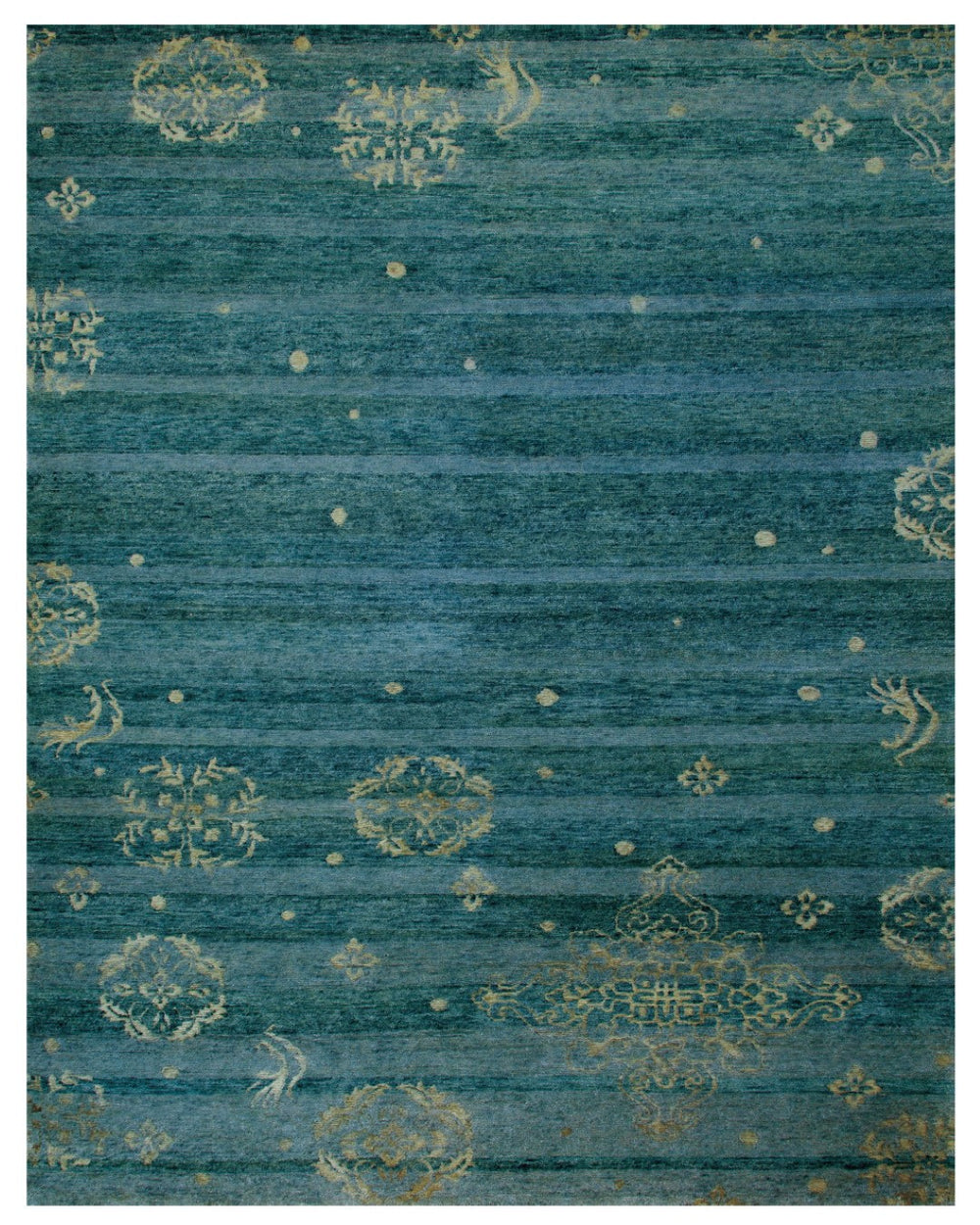 HomeRoots 6' Hand-Knotted Striped Area Rug in Tan, Blue, and Green - Artisan Crafted for Timeless Elegance 8' X 10' 565538