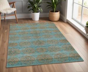 HomeRoots 4' Hand-Knotted Floral Area Rug in Muted Green, Blue & Taupe – Vintage Charm for Any Space 4' X 6' 565539