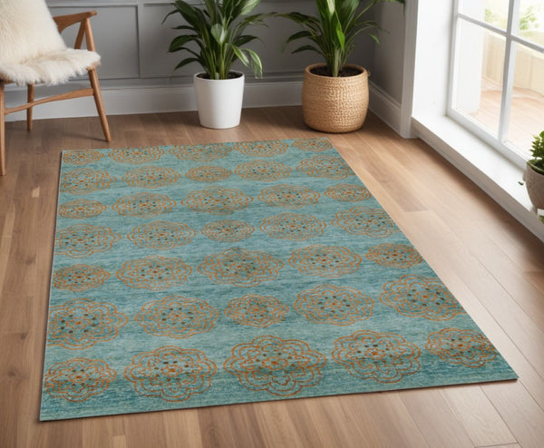 HomeRoots 4' Hand-Knotted Floral Area Rug in Muted Green, Blue & Taupe – Vintage Charm for Any Space 4' X 6' 565539