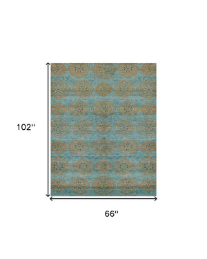 HomeRoots 4' Hand-Knotted Floral Area Rug in Muted Green, Blue & Taupe – Vintage Charm for Any Space 6' X 9' 565540