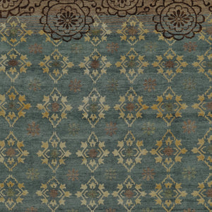 HomeRoots 6' Hand-Knotted Floral Area Rug in Green, Blue, and Brown - Timeless Elegance for Any Room 6' X 9' 565541