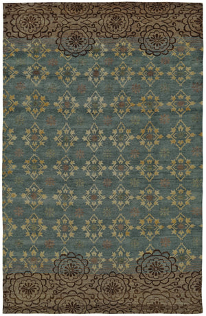 HomeRoots 6' Hand-Knotted Floral Area Rug in Green, Blue, and Brown - Timeless Elegance for Any Room 8' X 12' 565542