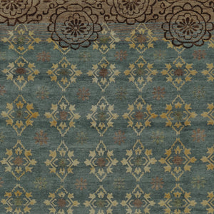HomeRoots 6' Hand-Knotted Floral Area Rug in Green, Blue, and Brown - Timeless Elegance for Any Room 8' X 12' 565542