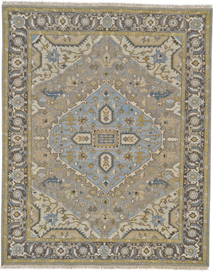Homeroots 6' X 9' Blue Taupe And Tan Wool Oriental Hand Knotted Area Rug Taupe Wool 565543