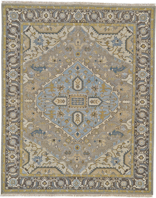 Homeroots 6' X 9' Blue Taupe And Tan Wool Oriental Hand Knotted Area Rug Taupe Wool 565543