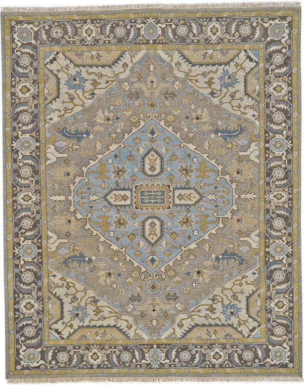 Homeroots 6' X 9' Blue Taupe And Tan Wool Oriental Hand Knotted Area Rug Taupe Wool 565543