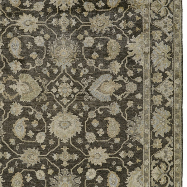 HomeRoots 8' X 10' Taupe Floral Hand-Knotted Wool Area Rug - Artisan Crafted Elegance for Timeless Interiors Gray 565544