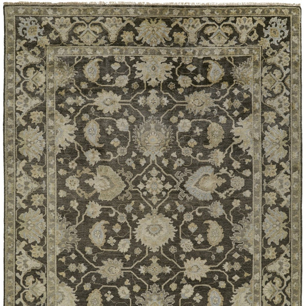 HomeRoots 8' X 10' Taupe Floral Hand-Knotted Wool Area Rug - Artisan Crafted Elegance for Timeless Interiors Gray 565544