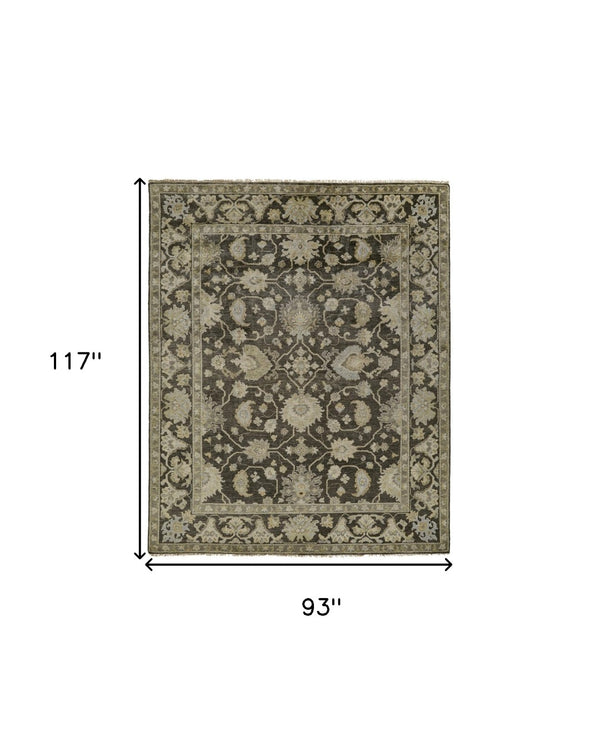 HomeRoots 8' X 10' Taupe Floral Hand-Knotted Wool Area Rug - Artisan Crafted Elegance for Timeless Interiors Gray 565544