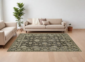 HomeRoots 8' X 10' Taupe Floral Hand-Knotted Wool Area Rug - Artisan Crafted Elegance for Timeless Interiors Gray 565544