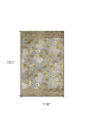 Homeroots 10' X 13' Ivory Brown And Gray Floral Power Loom Area Rug Brown Viscose 565545