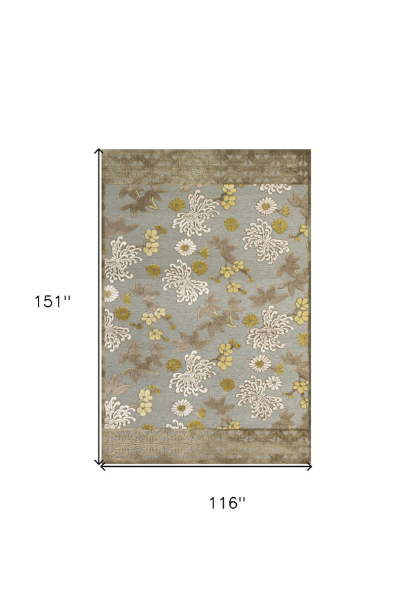Homeroots 10' X 13' Ivory Brown And Gray Floral Power Loom Area Rug Brown Viscose 565545
