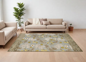 Homeroots 10' X 13' Ivory Brown And Gray Floral Power Loom Area Rug Brown Viscose 565545