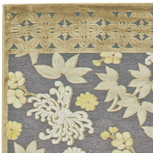 Homeroots 8' Ivory Brown And Gray Floral Power Loom Runner Rug Brown Viscose 565546