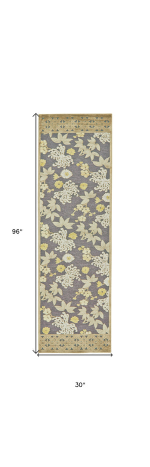 Homeroots 8' Ivory Brown And Gray Floral Power Loom Runner Rug Brown Viscose 565546