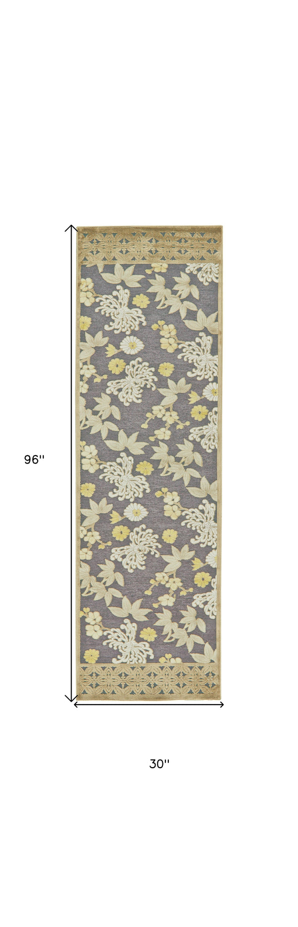 Homeroots 8' Ivory Brown And Gray Floral Power Loom Runner Rug Brown Viscose 565546