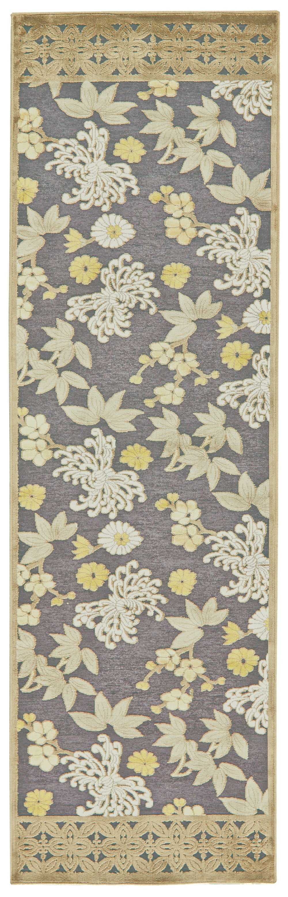 Homeroots 8' Ivory Brown And Gray Floral Power Loom Runner Rug Brown Viscose 565546