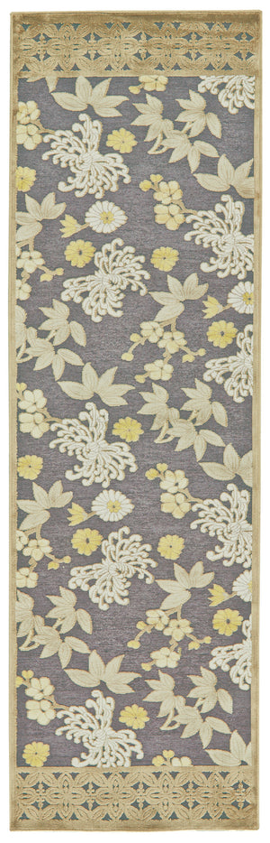 Homeroots 8' Ivory Brown And Gray Floral Power Loom Runner Rug Brown Viscose 565546