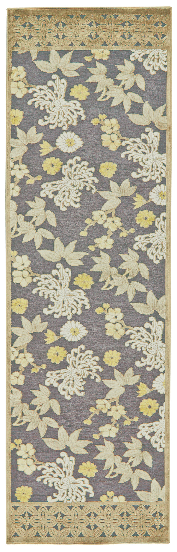 Homeroots 8' Ivory Brown And Gray Floral Power Loom Runner Rug Brown Viscose 565546